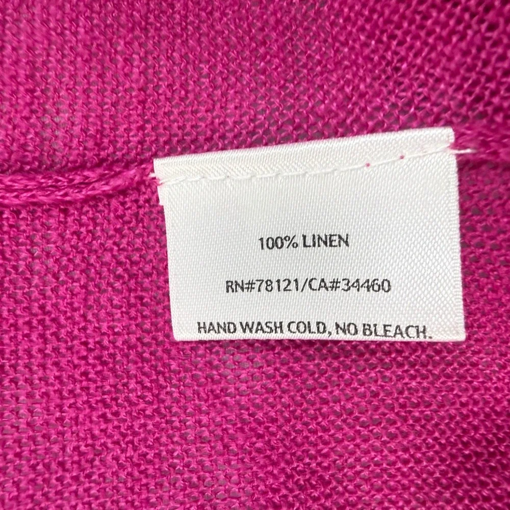 Eileen Fisher Linen Tie Front Cardigan Womens Medium Magenta‎ Pink Short Sleeve